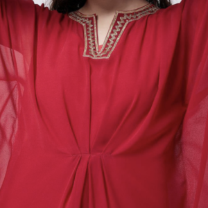 Notch Neck Extended Sleeves Thread Work Georgette Kaftan Dress - Image 2