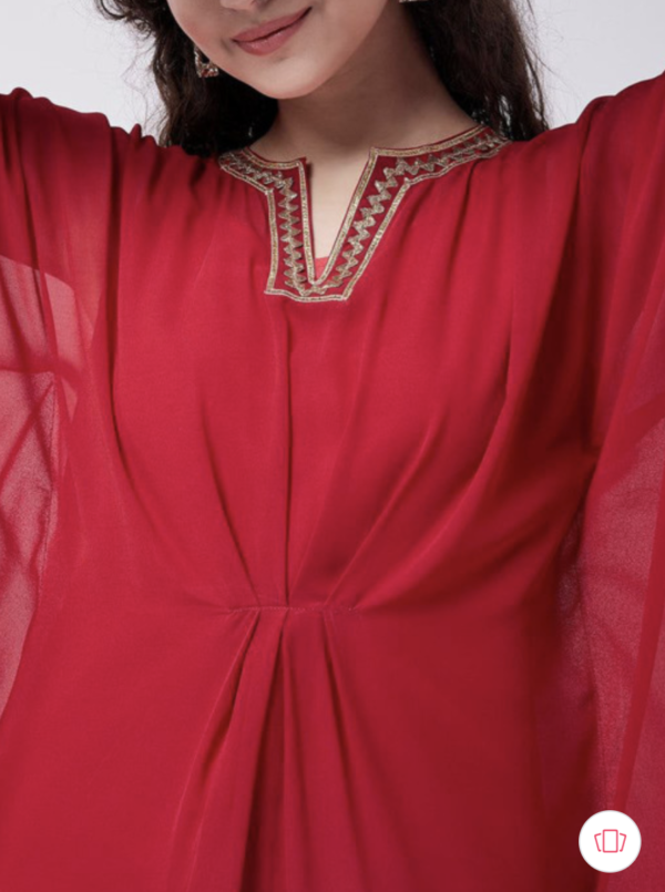 Notch Neck Extended Sleeves Thread Work Georgette Kaftan Dress