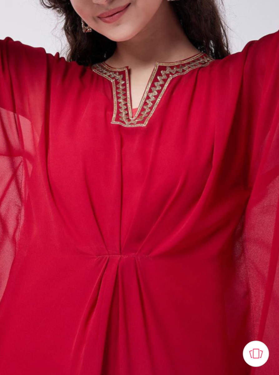 Notch Neck Extended Sleeves Thread Work Georgette Kaftan Dress - Image 2