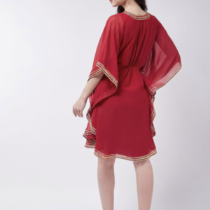 Notch Neck Extended Sleeves Thread Work Georgette Kaftan Dress - Image 3