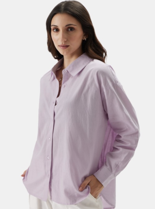Women Lavender Relaxed Cotton Linen Casual Shirt