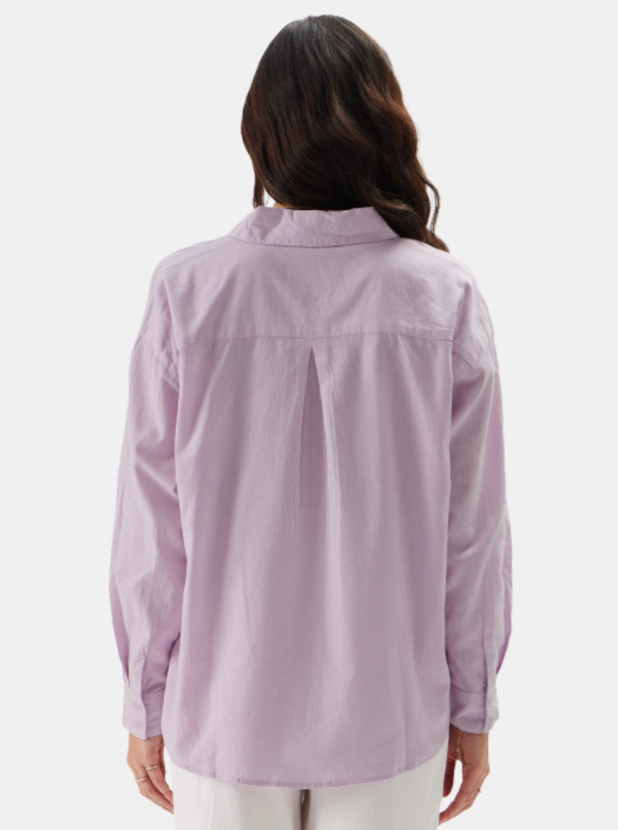 Women Lavender Relaxed Cotton Linen Casual Shirt - Image 4