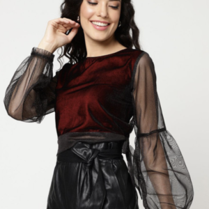 Women Self Design Waist Tie-Ups Boat Neck Top - Image 3