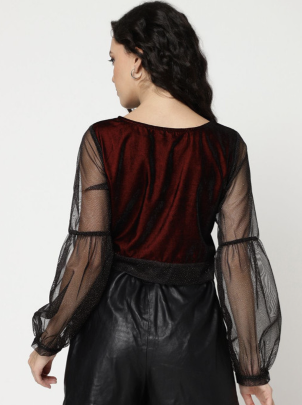 Women Self Design Waist Tie-Ups Boat Neck Top