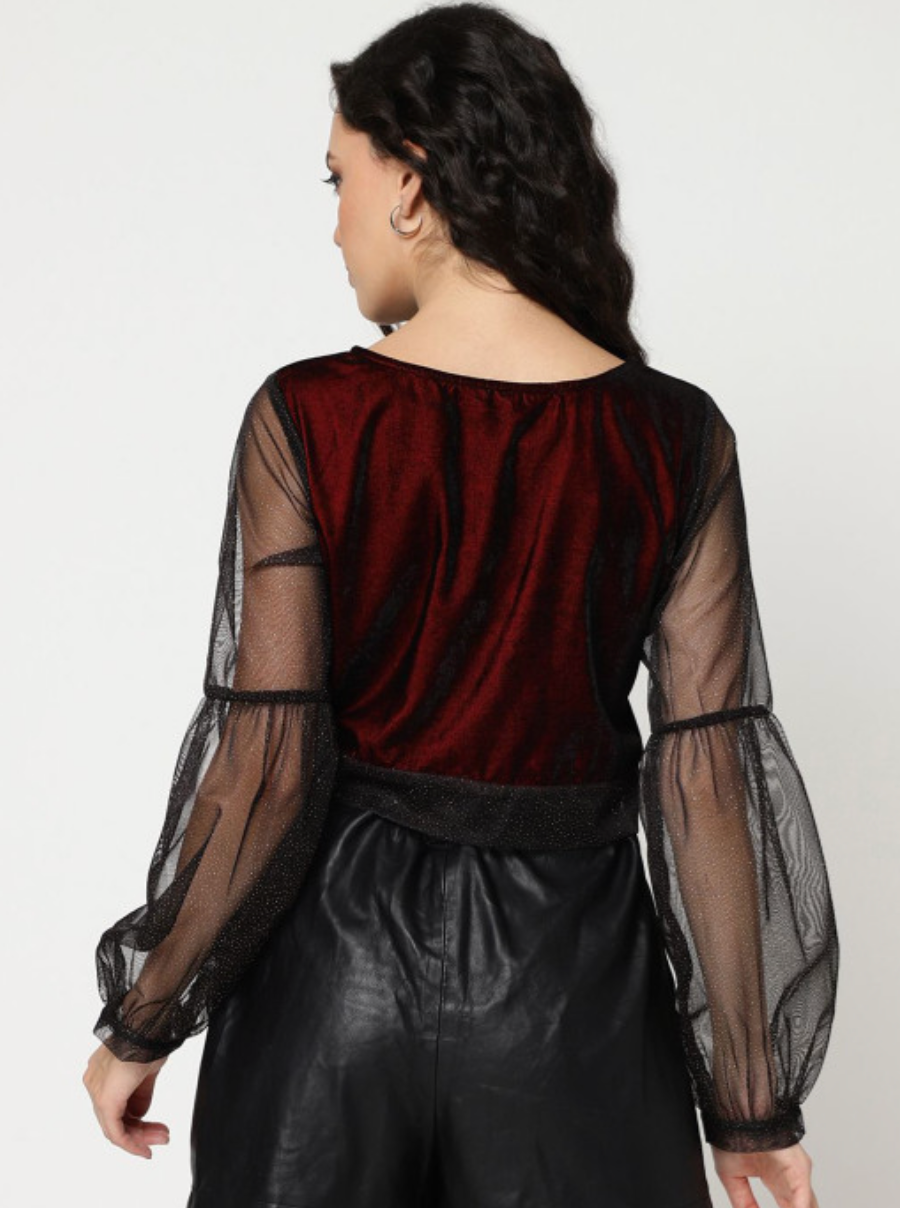 Women Self Design Waist Tie-Ups Boat Neck Top - Image 4