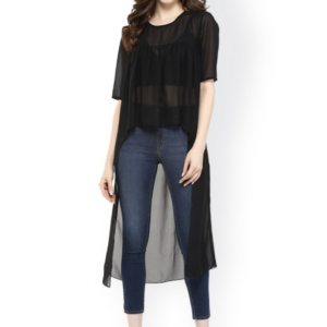 Black Polyester High-Low Sheer Top - Image 1