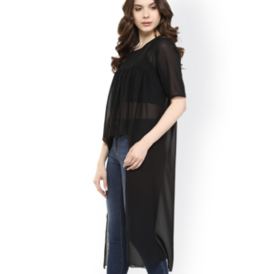 Black Polyester High-Low Sheer Top - Image 2