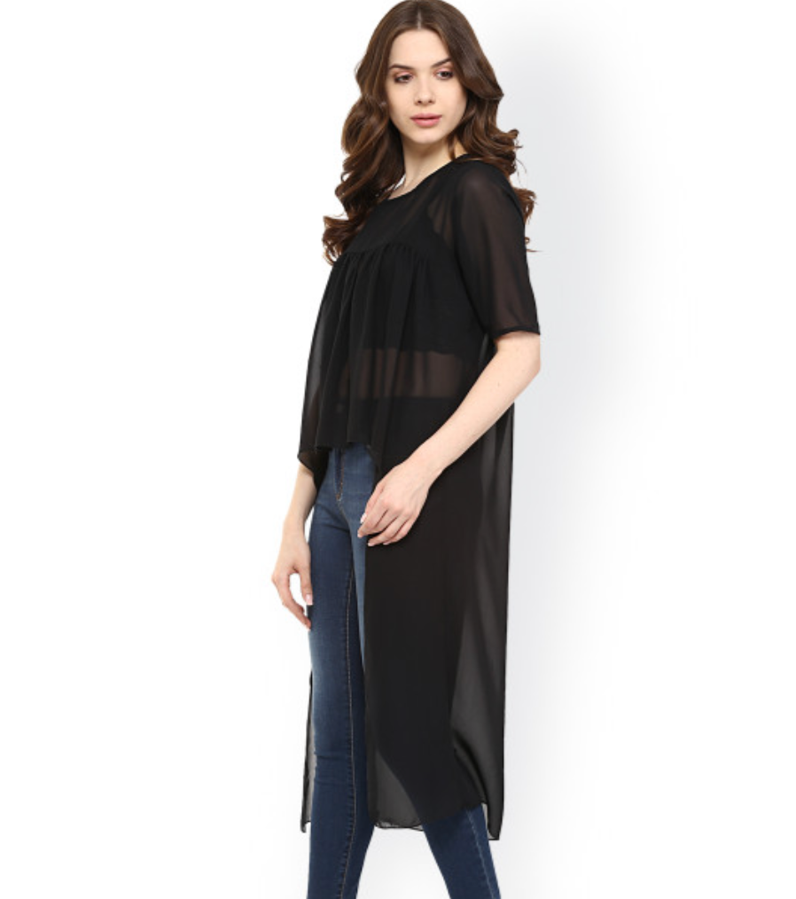 Black Polyester High-Low Sheer Top - Image 2