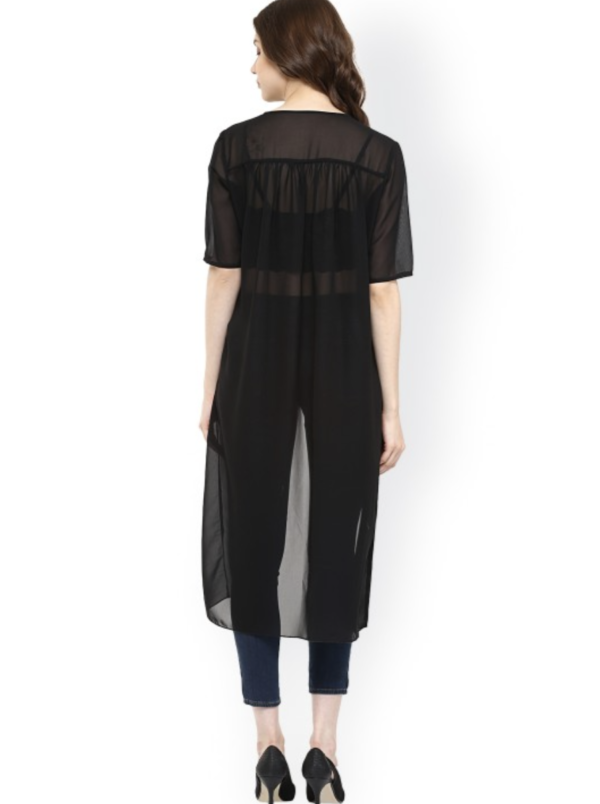 Black Polyester High-Low Sheer Top