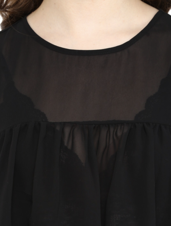 Black Polyester High-Low Sheer Top