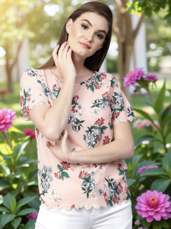 Women Peach-Coloured Floral Printed Top