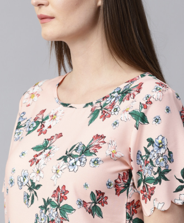 Women Peach-Coloured Floral Printed Top