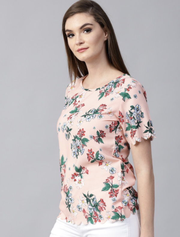 Women Peach-Coloured Floral Printed Top