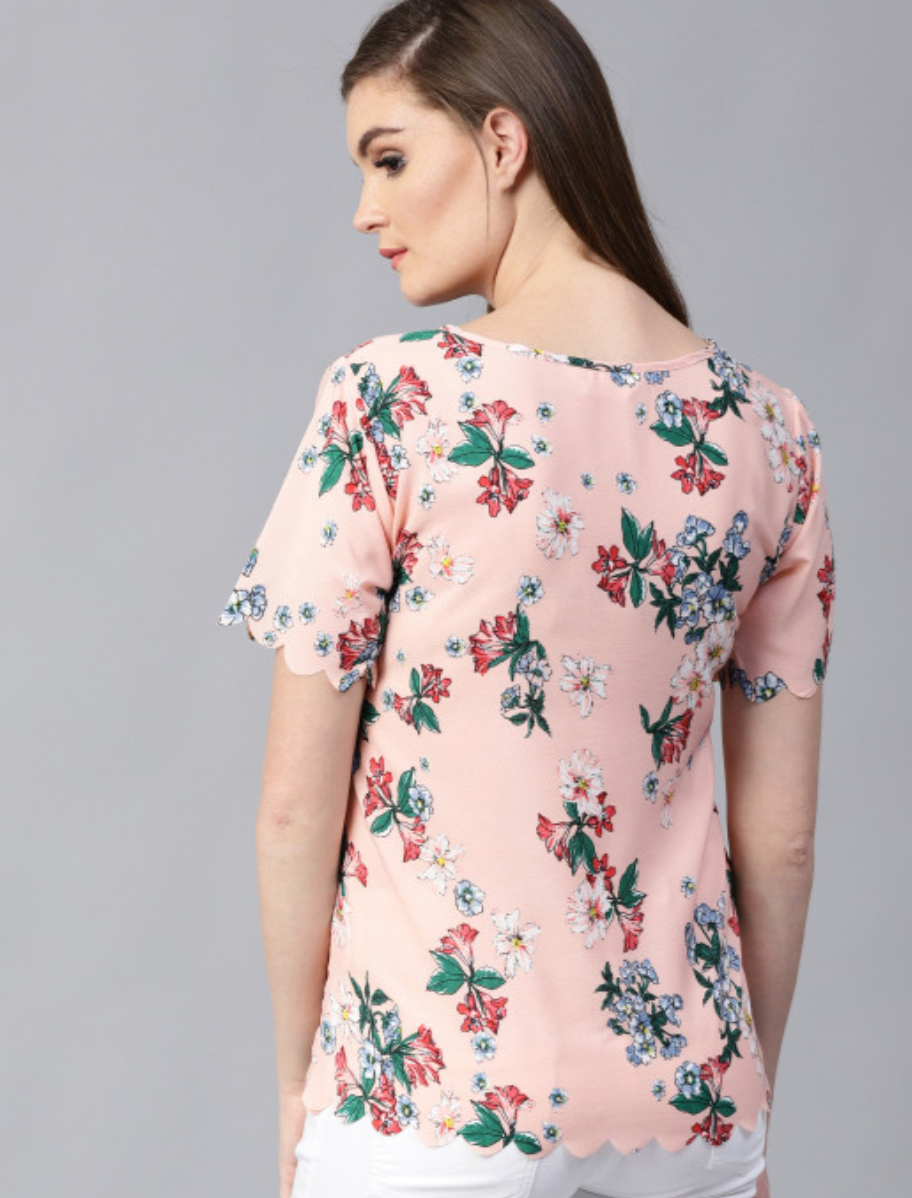 Women Peach-Coloured Floral Printed Top - Image 4