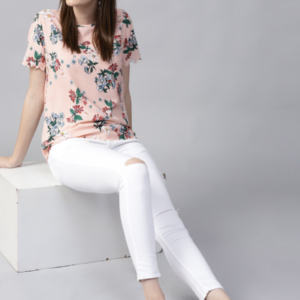 Women Peach-Coloured Floral Printed Top - Image 5