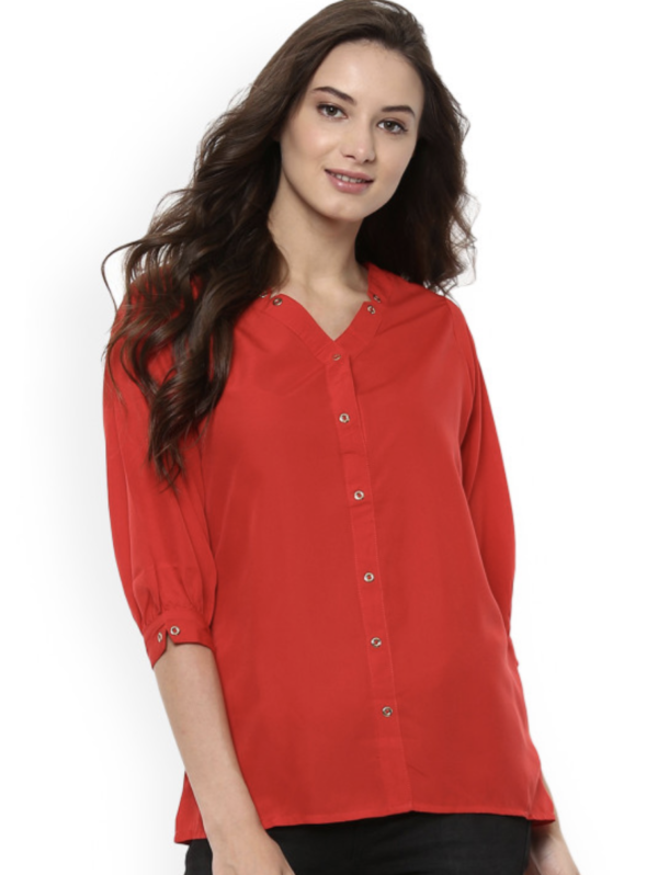 Women Red Solid Shirt Style Top