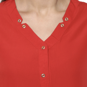 Women Red Solid Shirt Style Top - Image 2