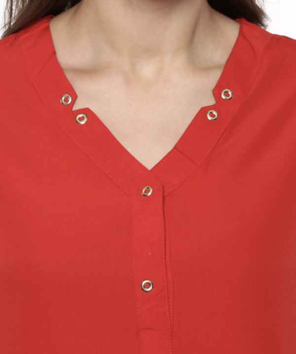 Women Red Solid Shirt Style Top