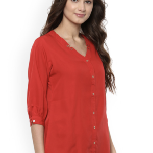 Women Red Solid Shirt Style Top - Image 3