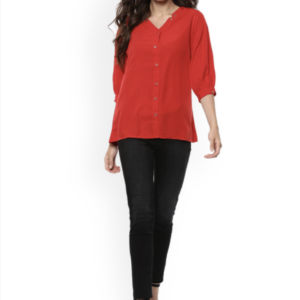 Women Red Solid Shirt Style Top - Image 5