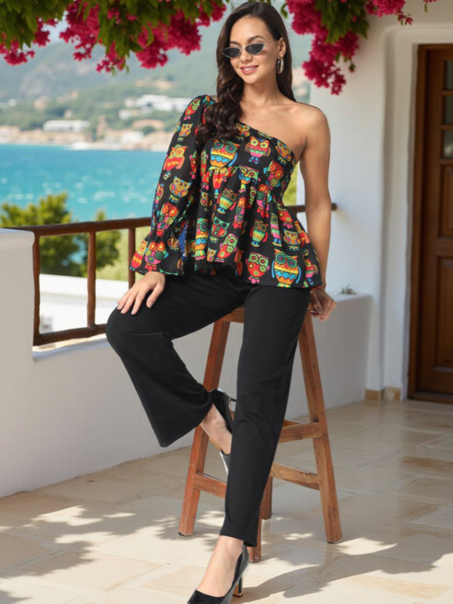 Women Embellished One Shoulder Cotton Top - Image 1