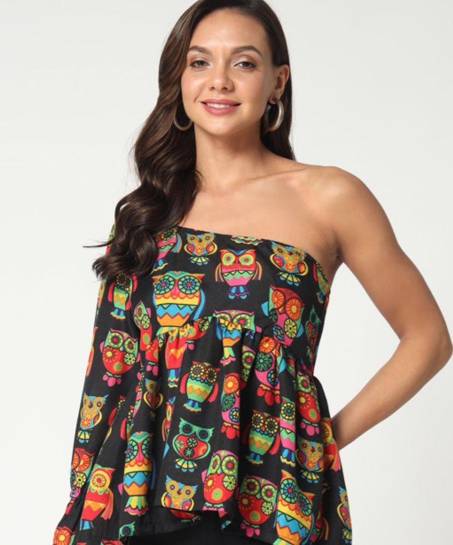 Women Embellished One Shoulder Cotton Top - Image 2