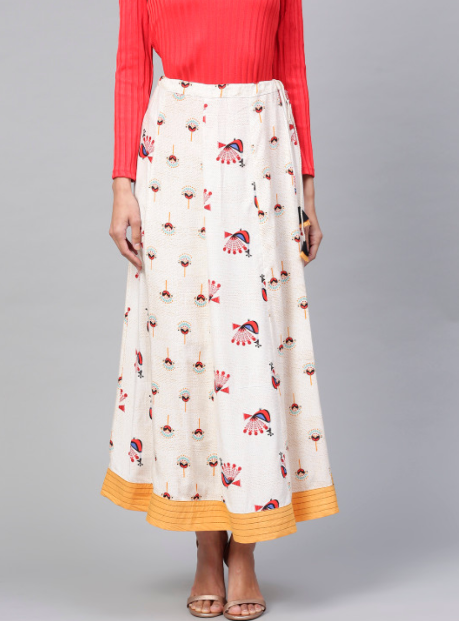 Peacock Inspired Printed Flared Maxi Skirt - Image 1