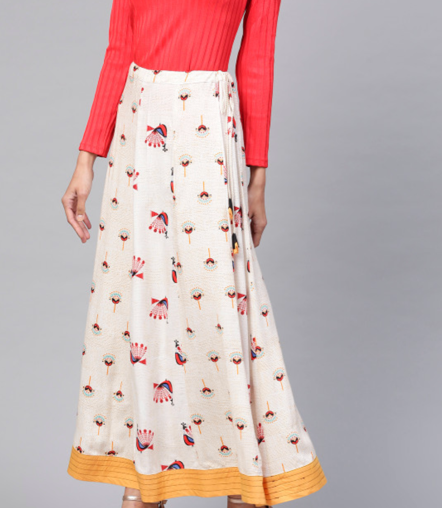 Peacock Inspired Printed Flared Maxi Skirt - Image 2