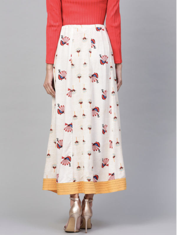 Peacock Inspired Printed Flared Maxi Skirt