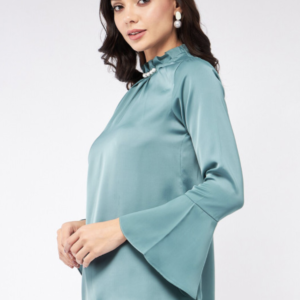 High Neck Pleated Bell Sleeve Top - Image 3