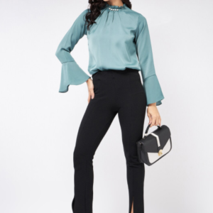 High Neck Pleated Bell Sleeve Top - Image 4