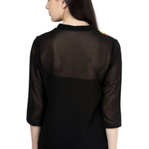 Women Geometric Printed Mandarin Collar Crepe Top - Image 3