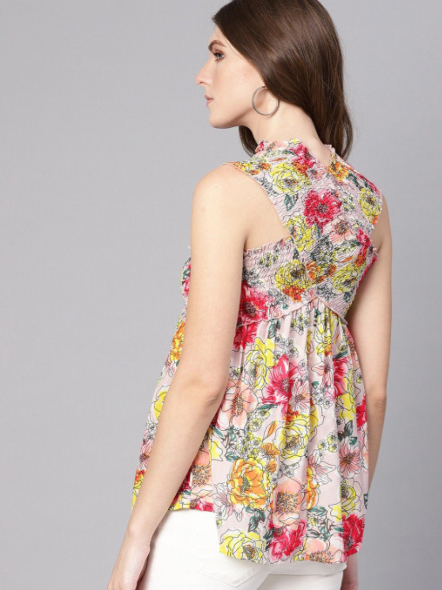 Women Floral Print Halter Neck Crepe Top - Image 4