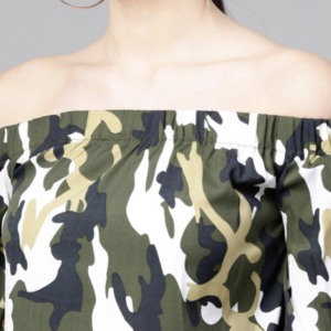Women Camouflage Printed Bardot Top - Image 2
