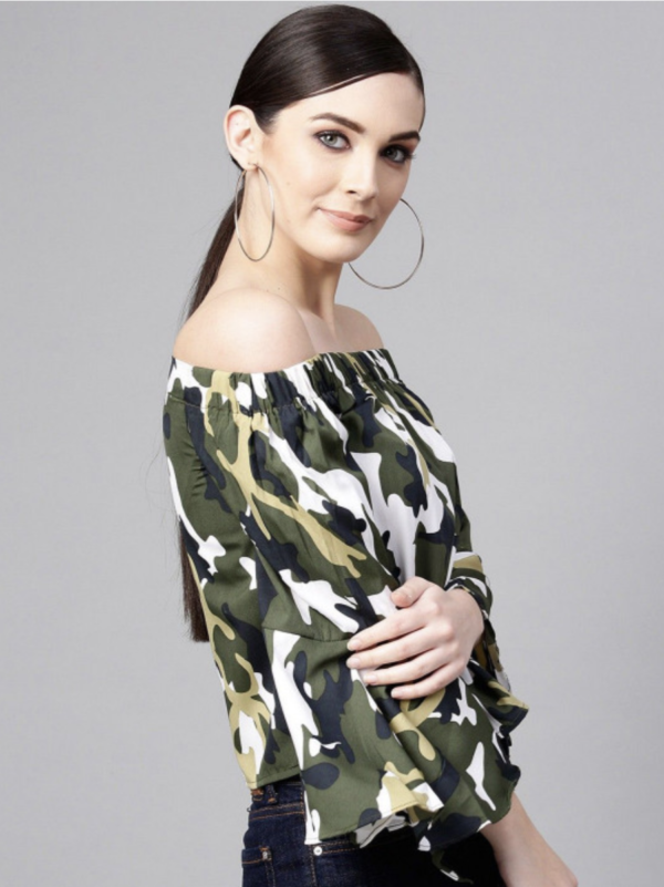 Women Camouflage Printed Bardot Top