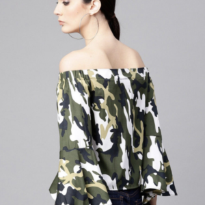 Women Camouflage Printed Bardot Top - Image 4