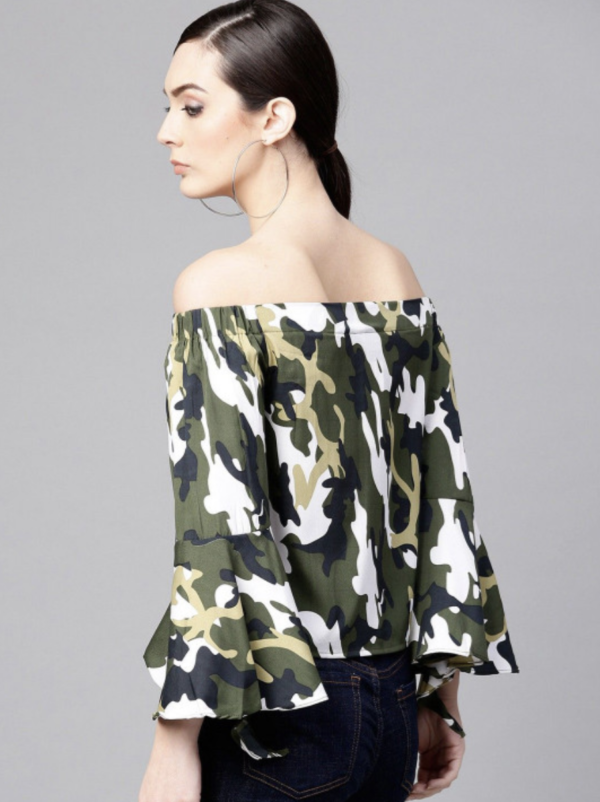 Women Camouflage Printed Bardot Top