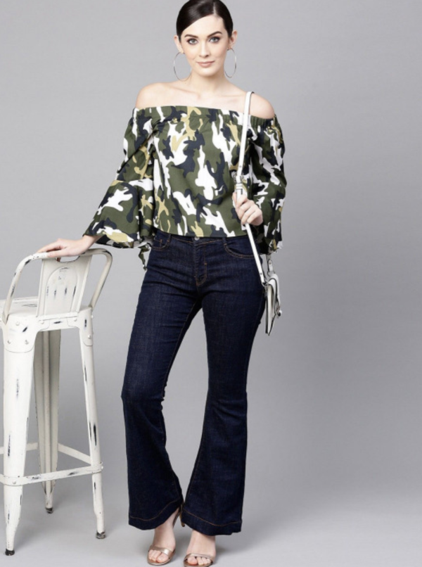 Women Camouflage Printed Bardot Top