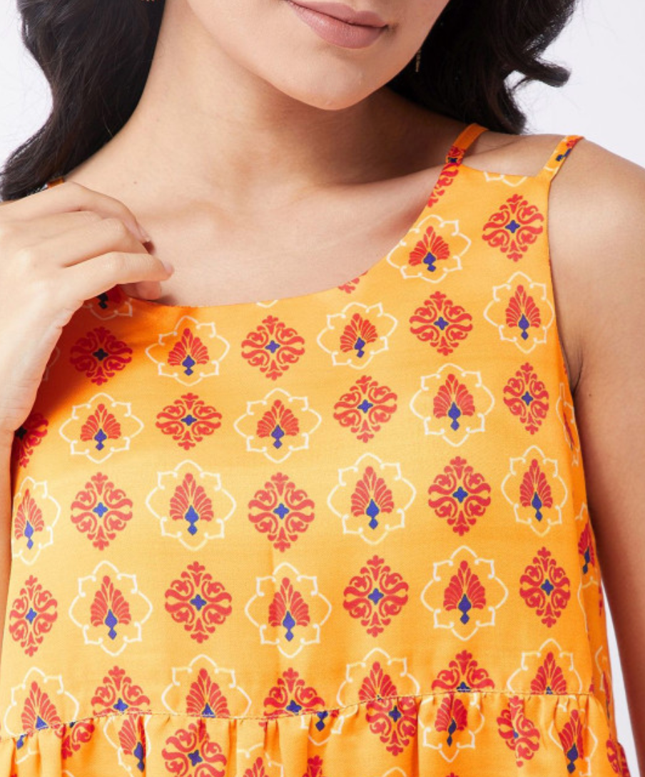 Women Ethnic Motifs Printed Round Neck A-line Top - Image 2