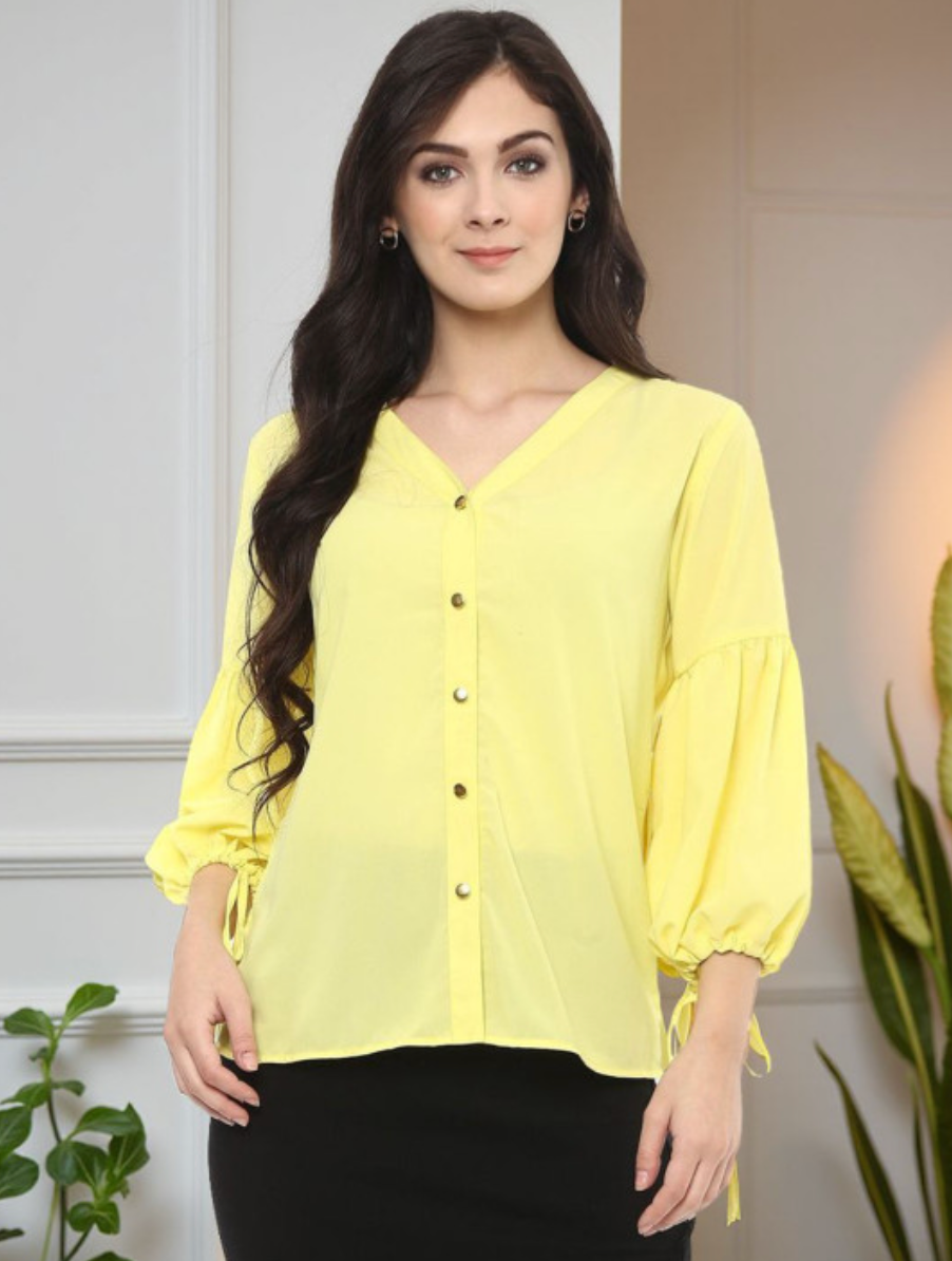Women Puff Sleeves Shirt Style Top - Image 1