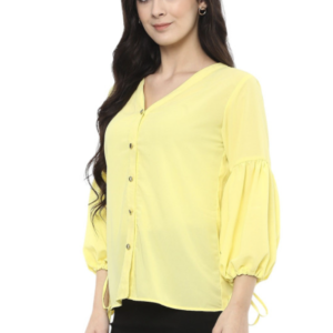 Women Puff Sleeves Shirt Style Top - Image 3