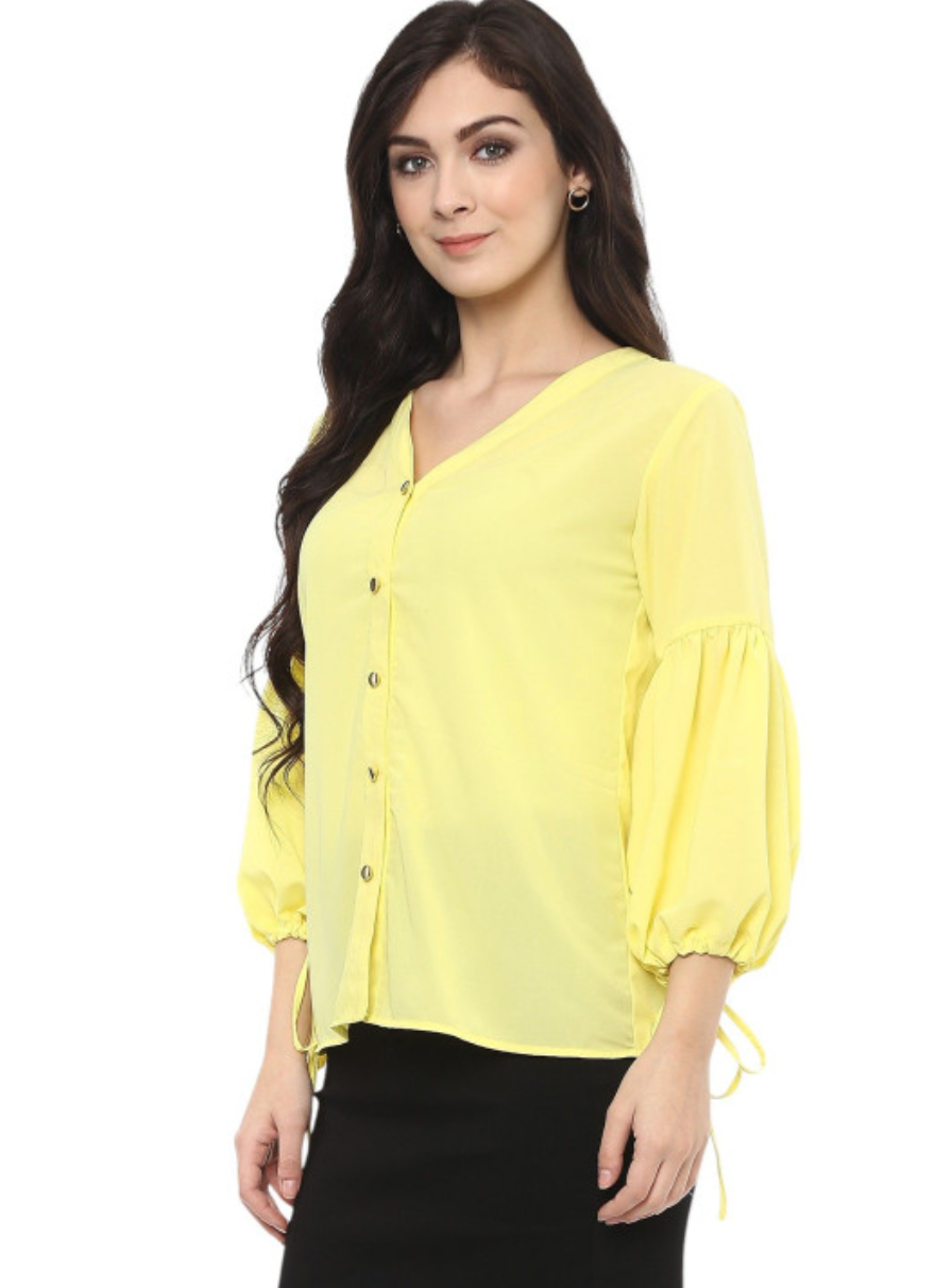 Women Puff Sleeves Shirt Style Top - Image 3