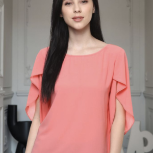 Women Solid Round Neck Flared Sleeves Crepe Top - Image 1