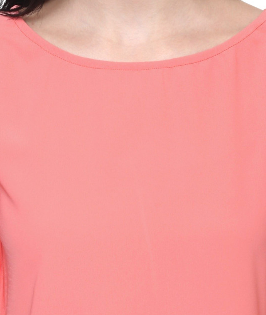 Women Solid Round Neck Flared Sleeves Crepe Top - Image 2