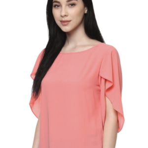 Women Solid Round Neck Flared Sleeves Crepe Top - Image 3