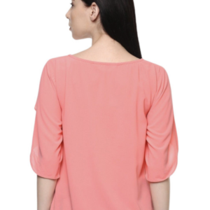 Women Solid Round Neck Flared Sleeves Crepe Top - Image 4