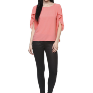 Women Solid Round Neck Flared Sleeves Crepe Top - Image 5