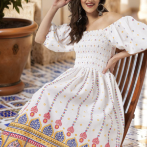 Women Ethnic Print Crepe Fit & Flare Midi Dress - Image 1