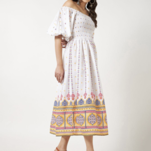 Women Ethnic Print Crepe Fit & Flare Midi Dress - Image 3