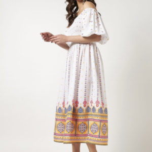 Women Ethnic Print Crepe Fit & Flare Midi Dress - Image 4